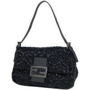 Fendi Zucca Logo Mamma Bucket Handbag Beaded Shoulder Bag Black